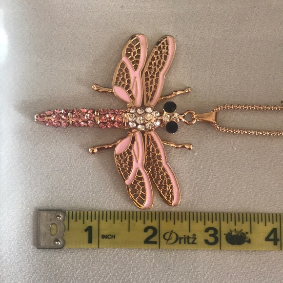 Betsey Johnson Pink Gold Dragonfly Crystal Necklace - Picture 4 of 4